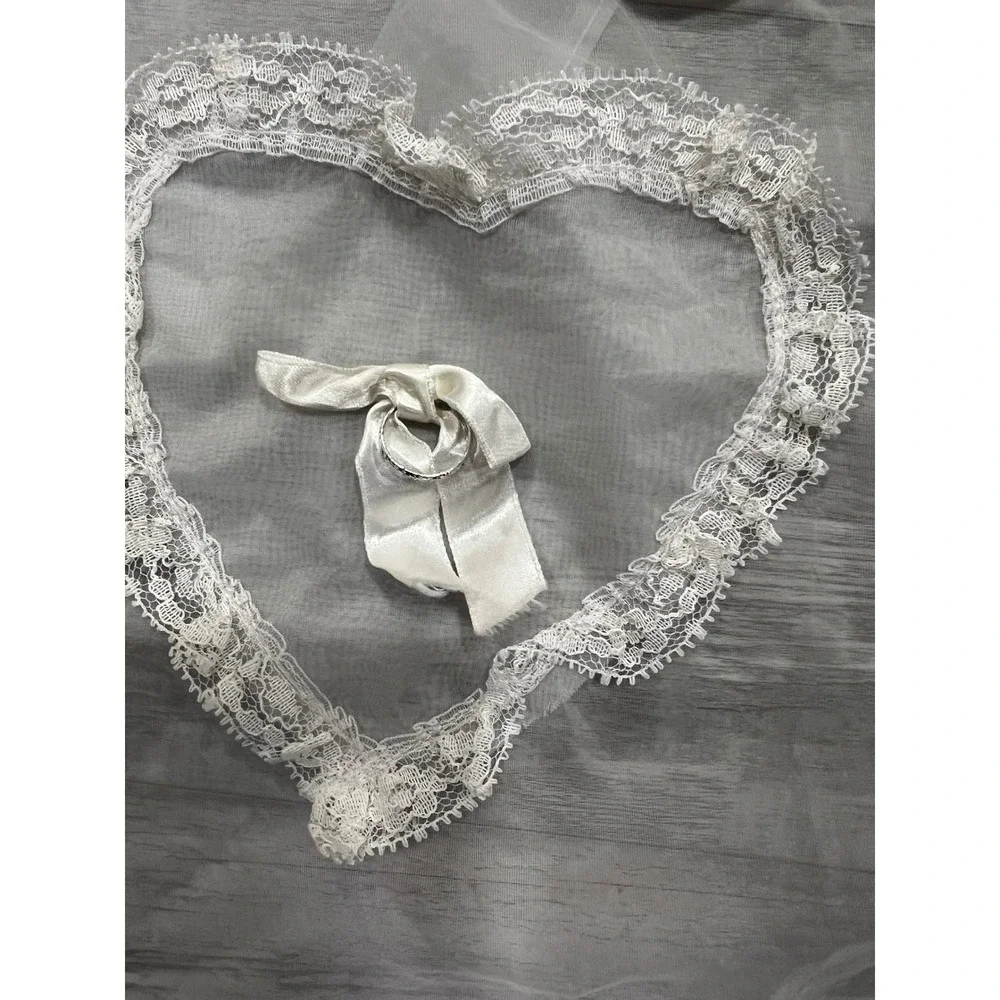 Vintage Sheer White Organza Lace Heart Half‎ Apron Coquette Costume Tie Waist